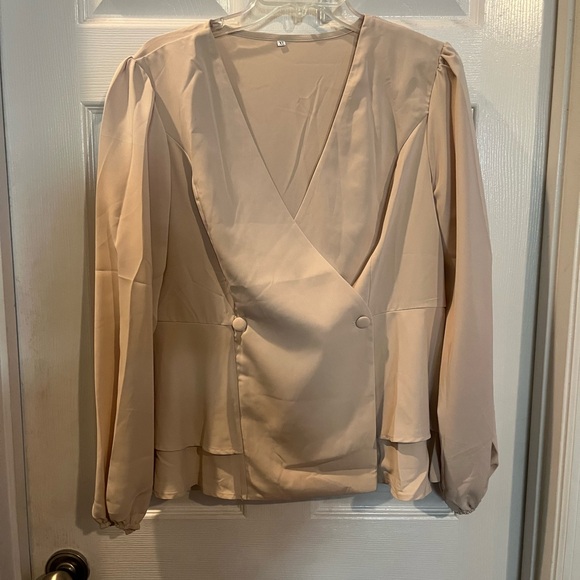 SHEIN Tan V-Neck Blouse - Picture 1 of 5